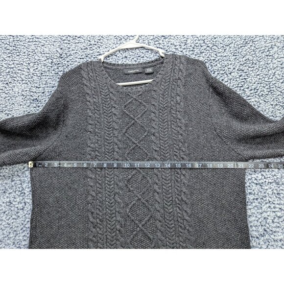 Liz Claiborne Cable Knit Fisherman Sweater Size LG Knit Wool Blend Chunky Gray - Picture 8 of 10